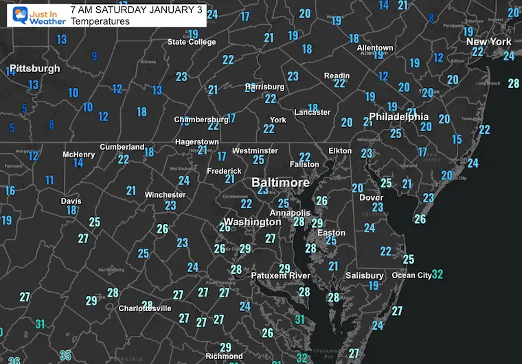 January 3 weather temperatures Saturday morning