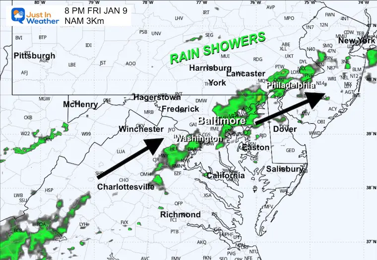 January 9 weather radar forecast Friday night