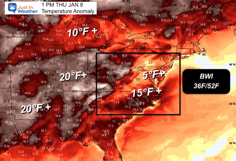 January 2 weather temperature anomaly Thursday