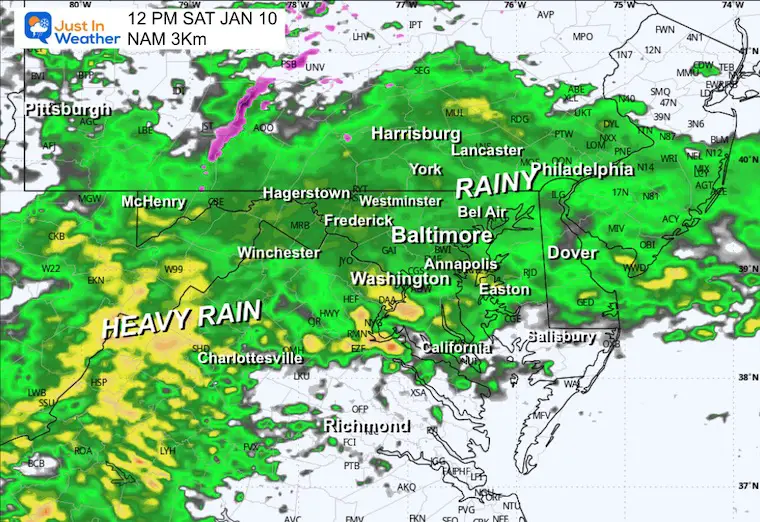January 10 weather forecast radar Saturday Noon