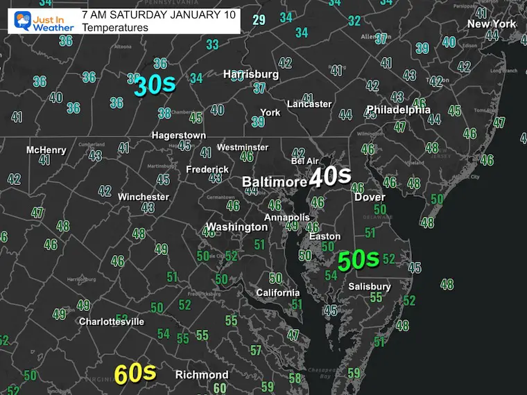 January 10 weather temperatures Saturday morning