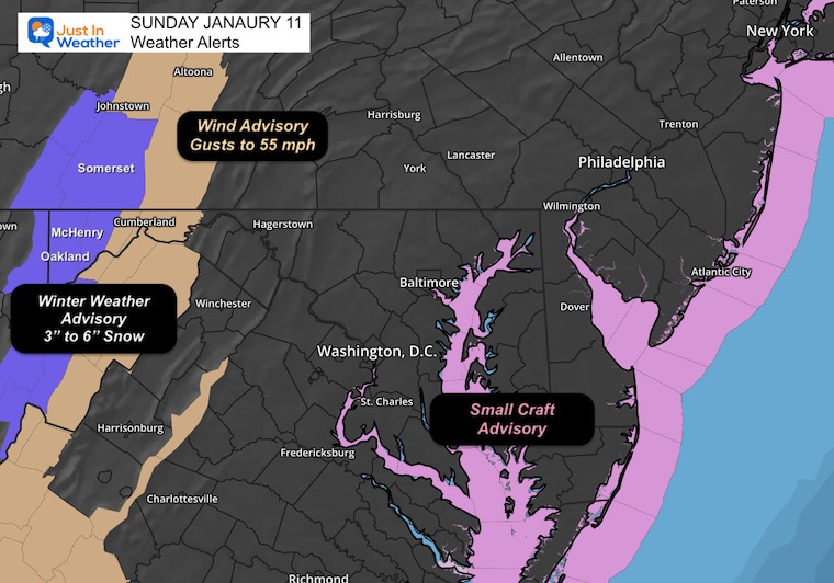 January 11 winter weather and wind advisory