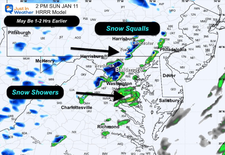 January 11 weather forecast radar snow Sunday 2 PM