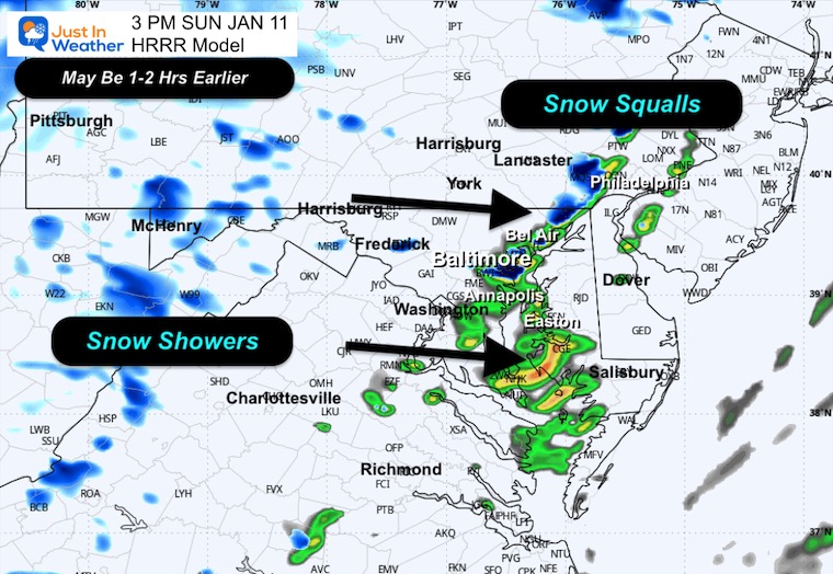 January 11 weather forecast radar snow Sunday 3 PM
