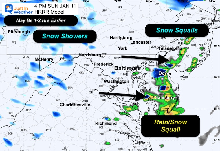 January 11 weather forecast radar snow Sunday 4 PM