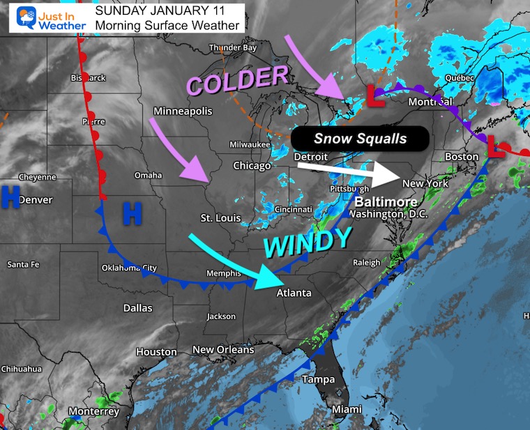 January 11 weather storm map snow Sunday morning