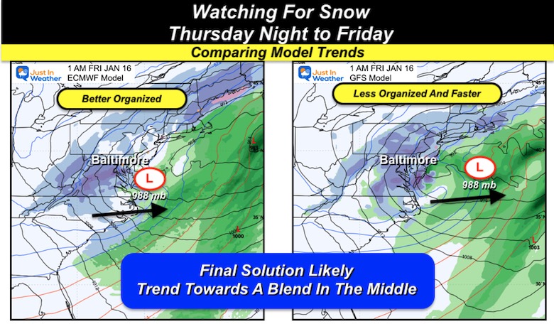 January 11 weather winter storm snow maps Friday Morning