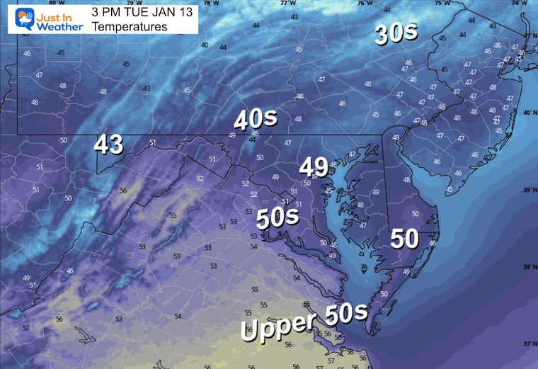 January 13 weather temperatures forecast Wednesday morning