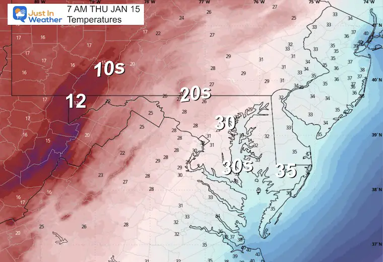 January 14 weather temperatures Thursday morning