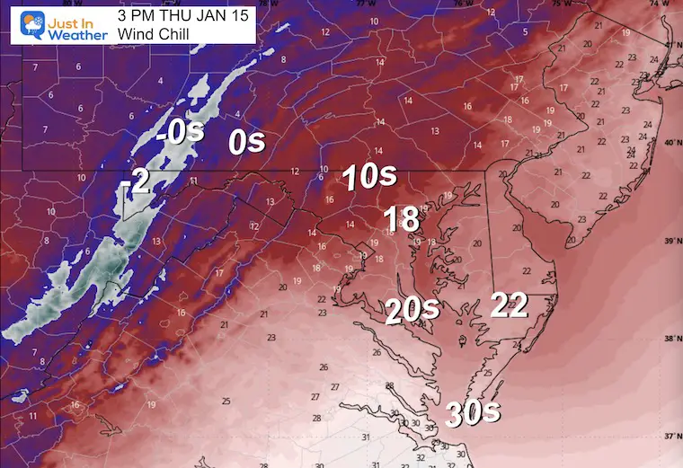 January 14 weather wind chill Thursday afternoon