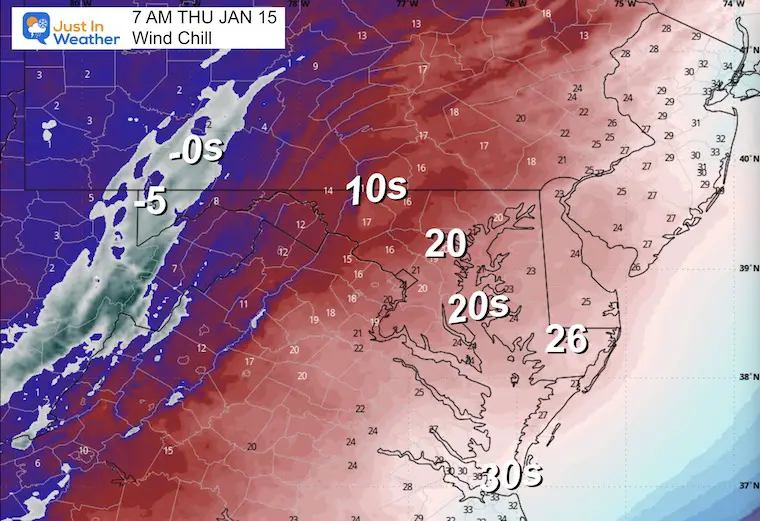 January 14 weather wind chill Thursday morning