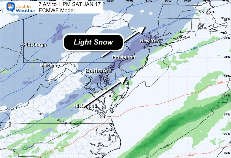 January 15 weather forecast snow Saturday