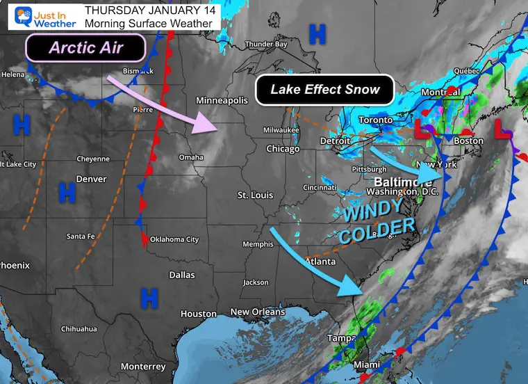 January 15 weather storm map snow Thursday morning