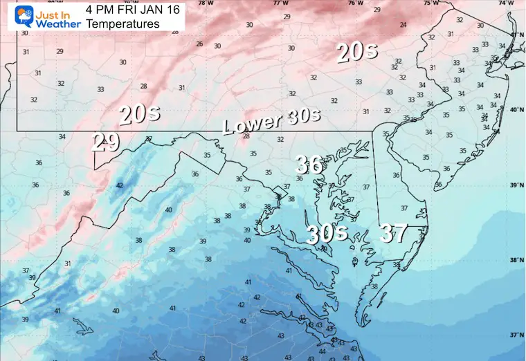 January 15 weather forecast temperatures Friday afternoon