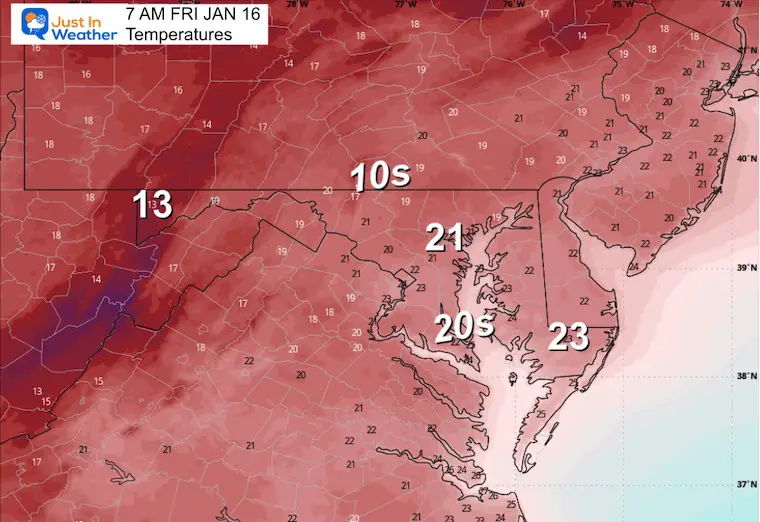 January 15 weather forecast temperatures Friday morning