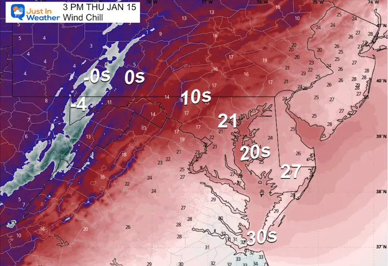 January 15 weather wind chill Thursday afternoon
