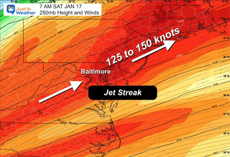 January 16 weather jet streak Saturday morning