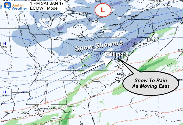 January 16 weather forecast snow Saturday