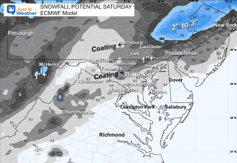 January 17 weather snow forecast Saturday ECMWF