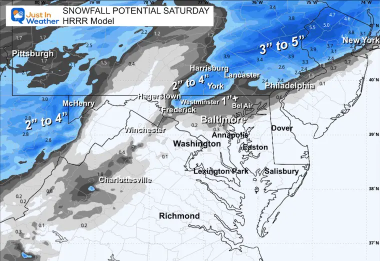 January 17 weather snow forecast Saturday HRRR