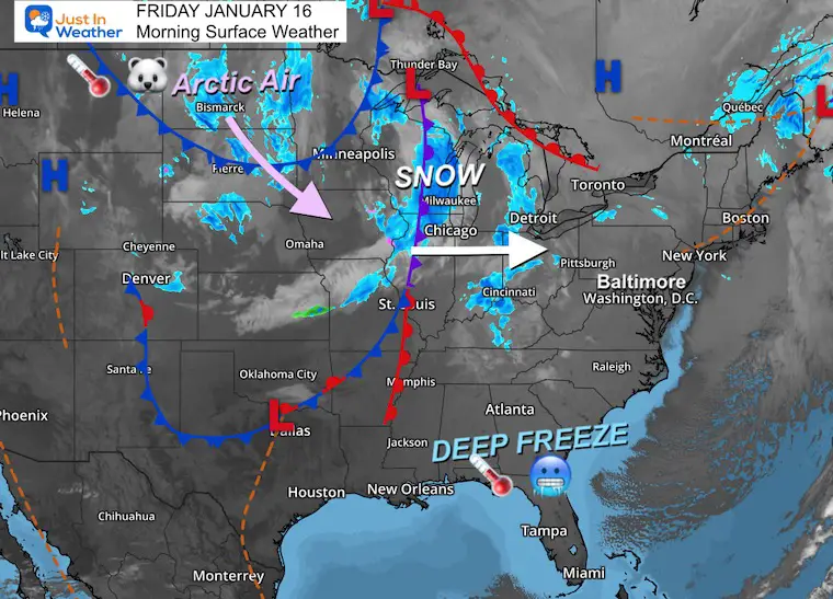 January 16 weather snow map Friday morning