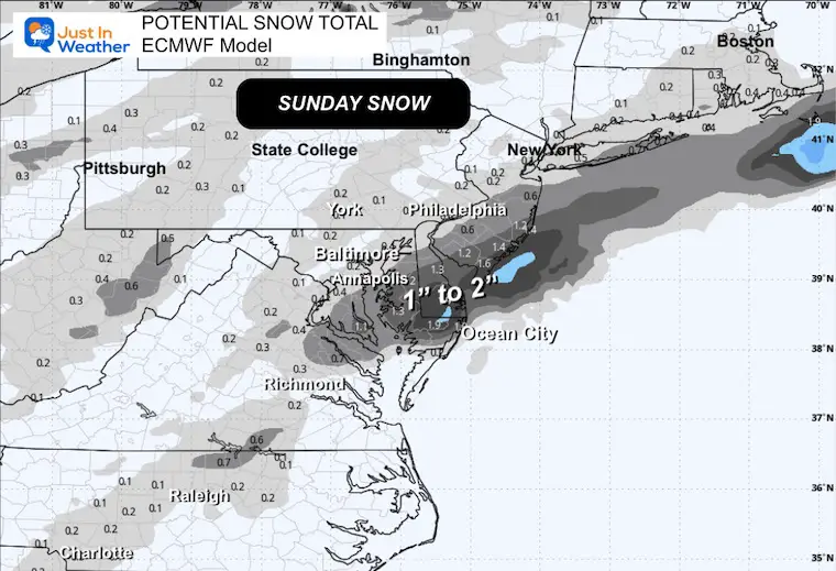 January 16 weather forecast snow Sunday 