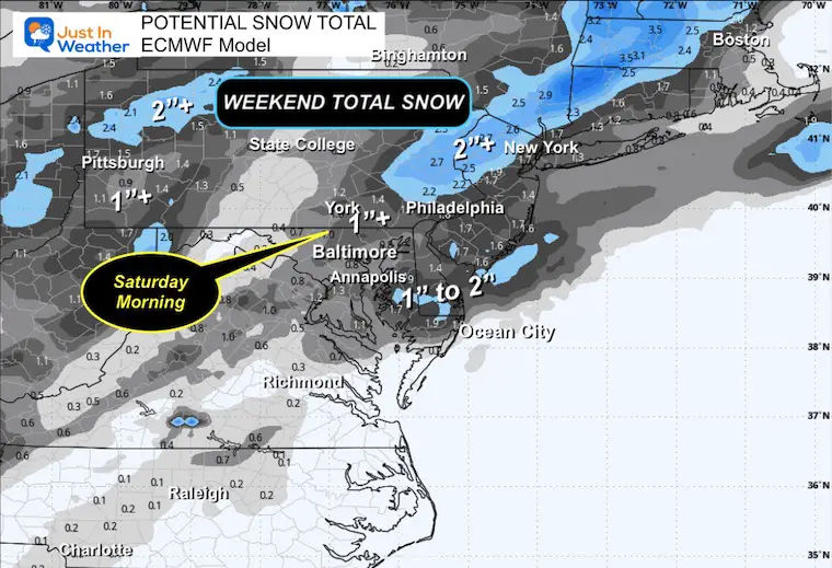 January 16 weather forecast snow weekend total