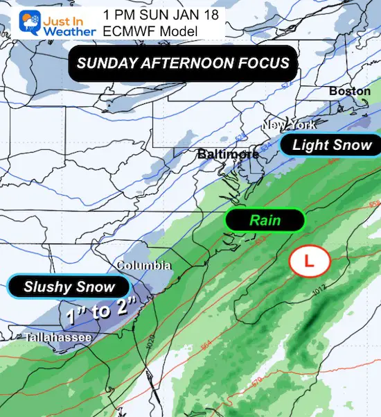 January 16 weather forecast storm Sunday afternoon