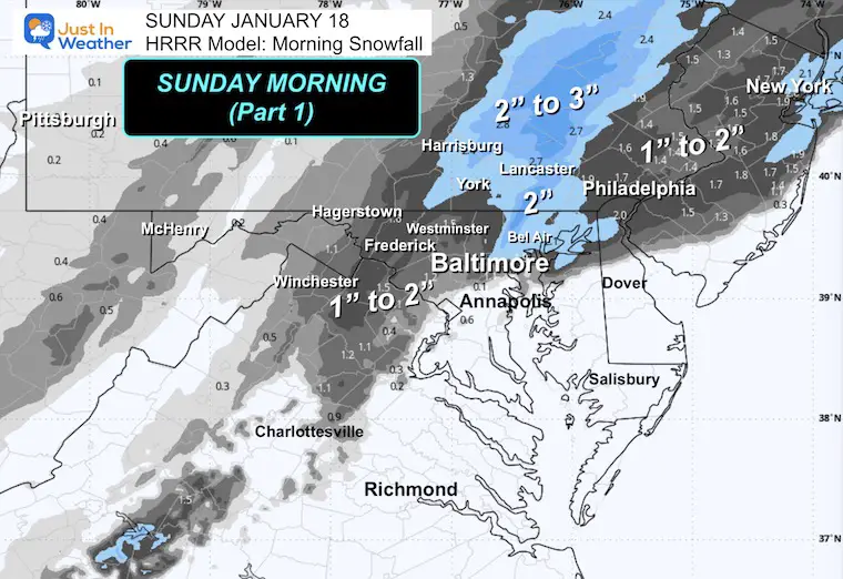 January 18 weather snow forecast Sunday morning HRRR