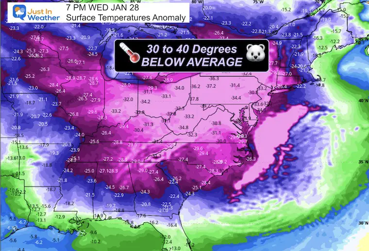 January 17 weather temperature anomaly forecast late month
