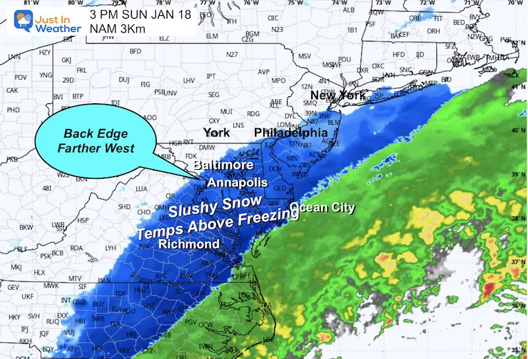 January 17 weather snow radar forecast Sunday afternoon NAM