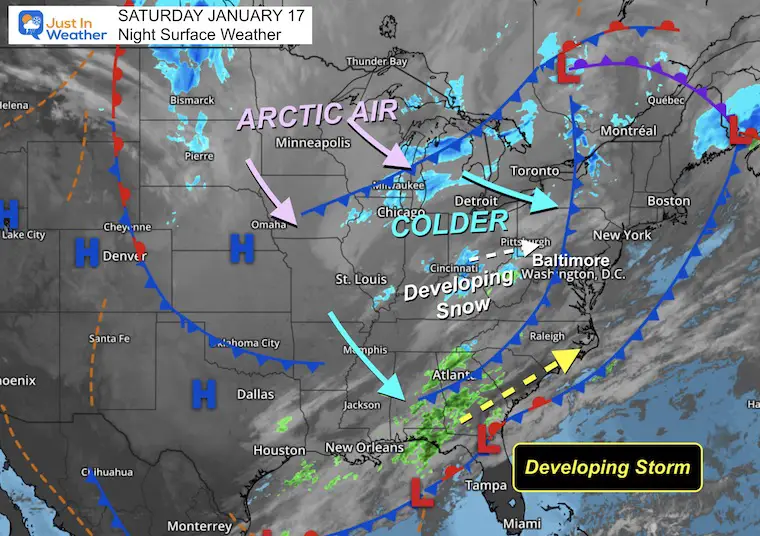 January 17 weather storm map snow Saturday night
