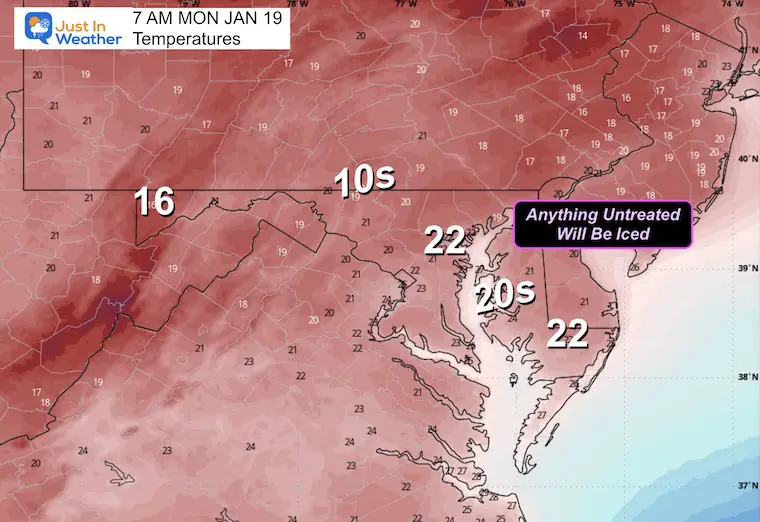 January 17 weather storm forecast temperatures Monday morning