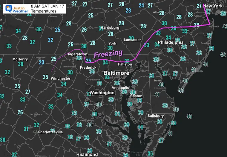 January 17 weather-temperatures Saturday morning