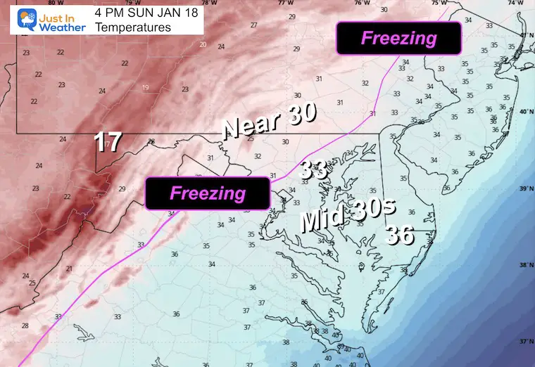 January 17 weather storm forecast temperatures Sunday afternoon