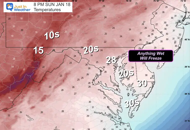 January 17 weather storm forecast temperatures Sunday night