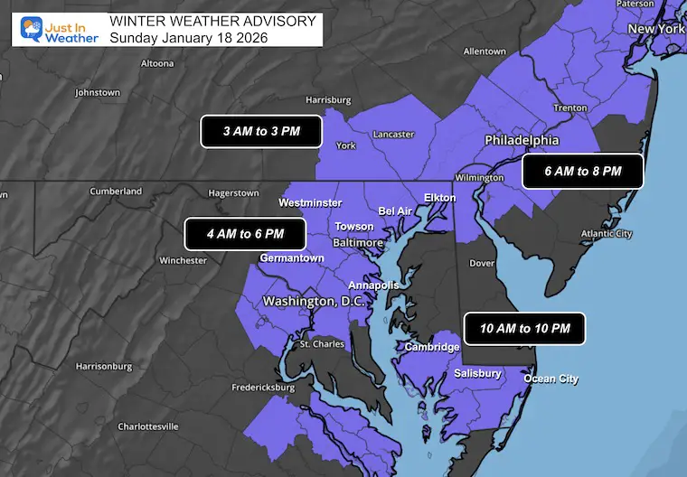 January 18 Winter Weather Advisory Sunday snow
