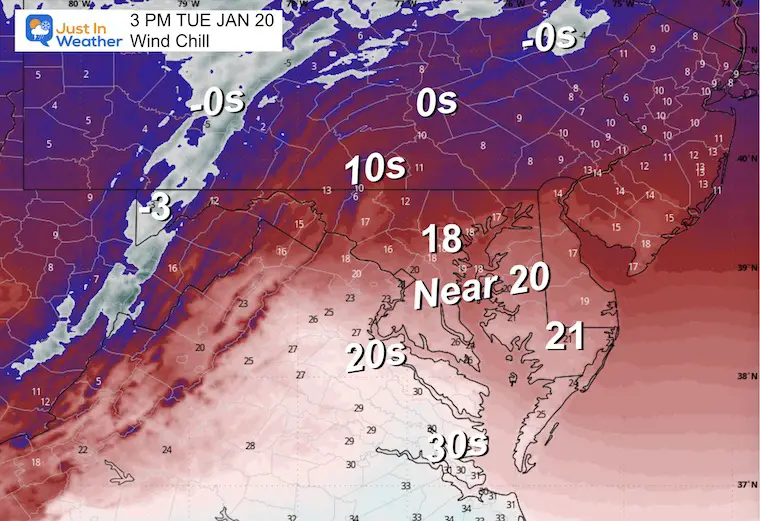 January 19 weather forecast wind chill Tuesday afternoon