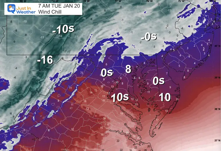 January 19 weather forecast wind chill Tuesday morning