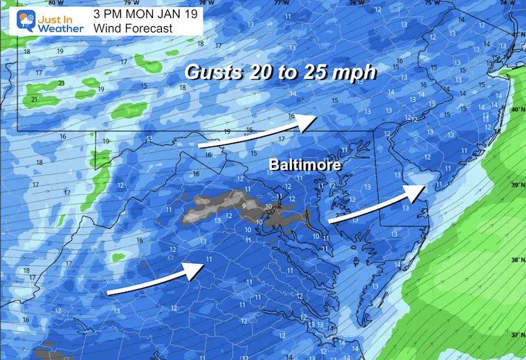 January 19 weather forecast wind afternoon