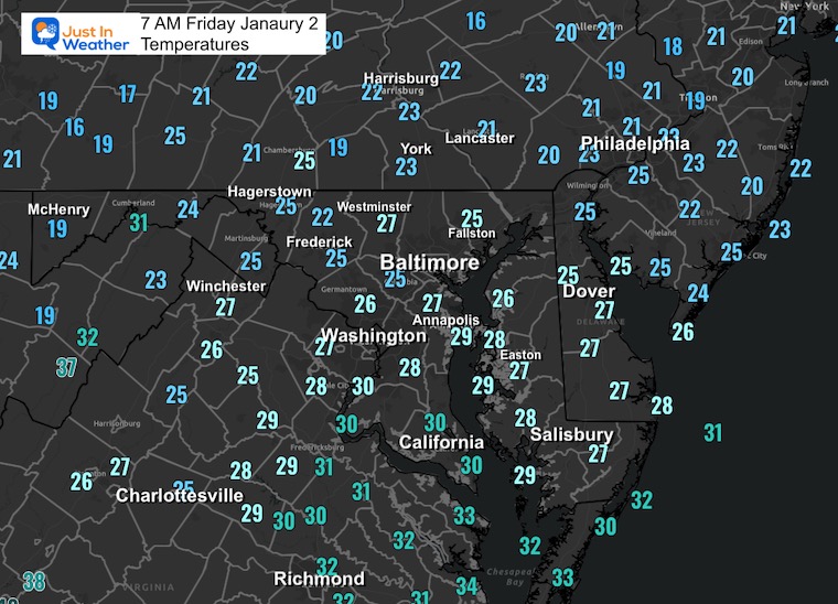 January 2 weather temperatures Friday morning