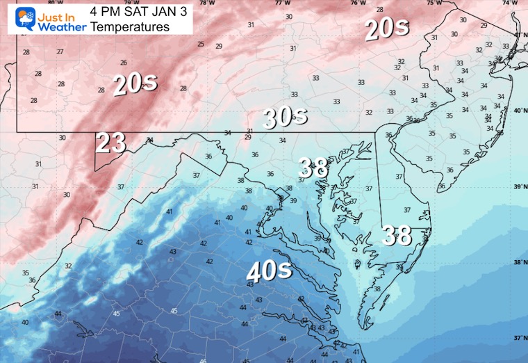 January 2 weather temperatures Saturday afternoon
