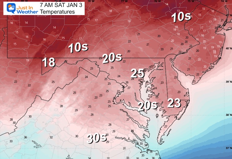January 2 weather temperatures Saturday morning