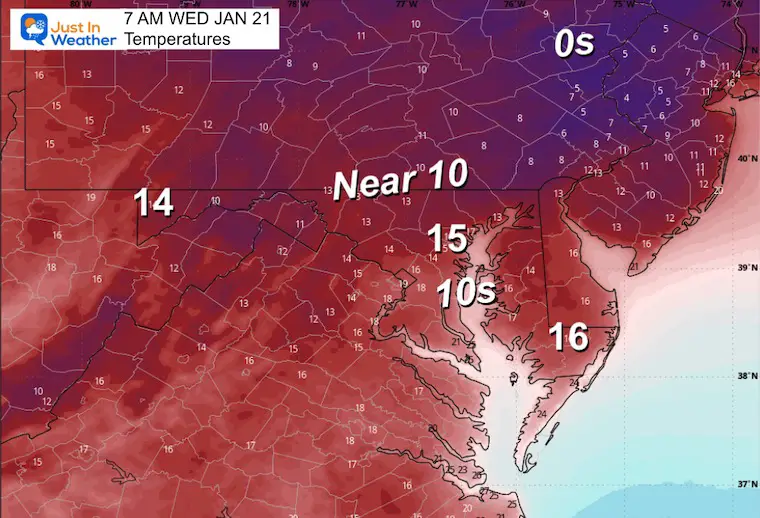 January 20 weather temperatures Wednesday morning
