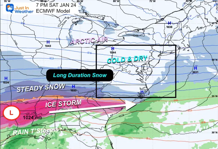 January 20 weather storm forecast snow ice Saturday night
