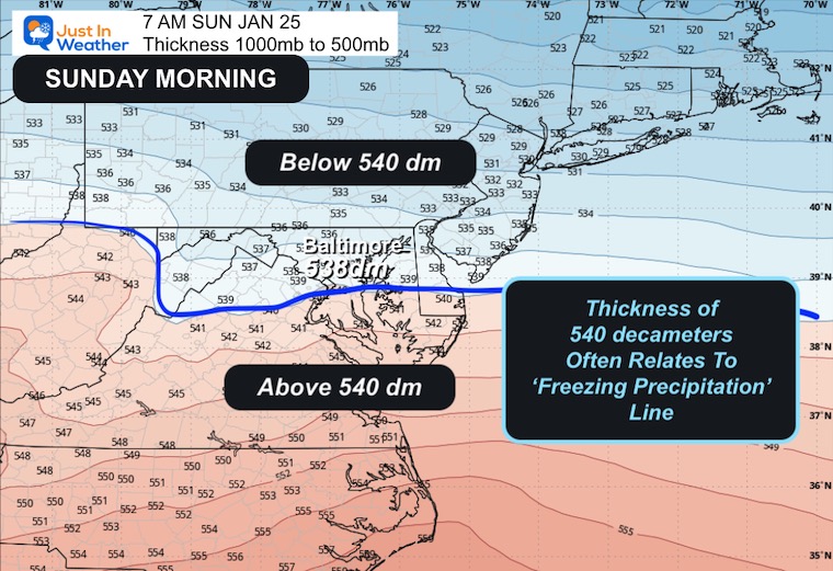 January 21 weather winter storm Sunday morning thickness 1000 to 500 mb