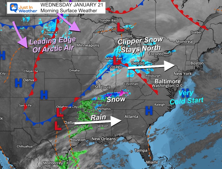 January 21 weather storm map Wednesday morning