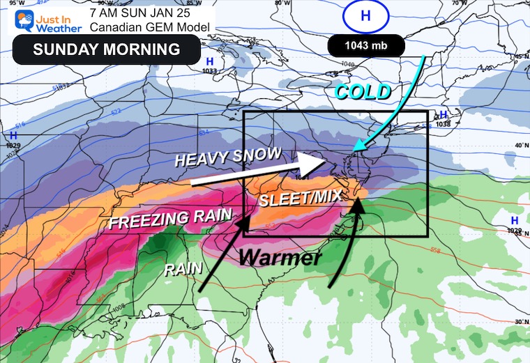 January 21 weather winter storm forecast Sunday morning