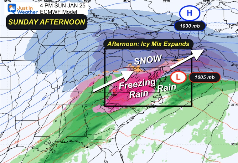 January 21 winter storm weather forecast Sunday afternoon
