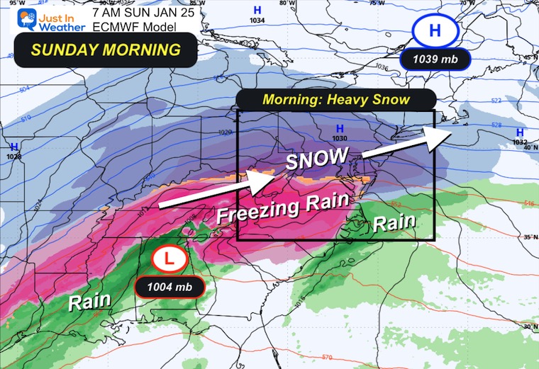 January 21 winter storm weather forecast Sunday morning